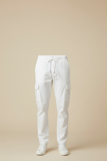 Pantalon Blanc Cargo Homme Décontracté Cordon Multi-poches - Gabardine - vue 3