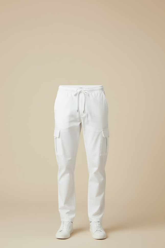 Pantalon Blanc Cargo Homme Décontracté Cordon Multi-poches - Gabardine - vue 3