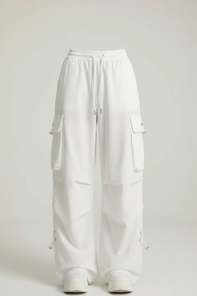 Pantalon Blanc Cargo Ample Taille Haute Femme - Polyester - vue 3