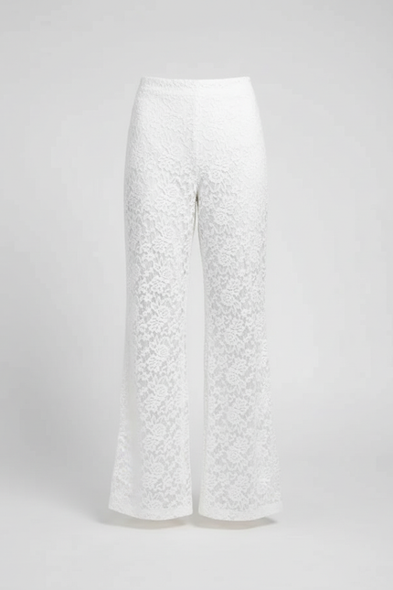 Pantalon Blanc Dentelle Évasé Taille Haute Élégant - Polyester - vue 2