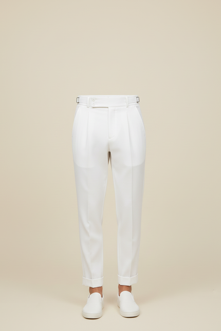 Pantalon Blanc Plissé Droit Homme Élégant Décontracté - Gabardine - vue 3