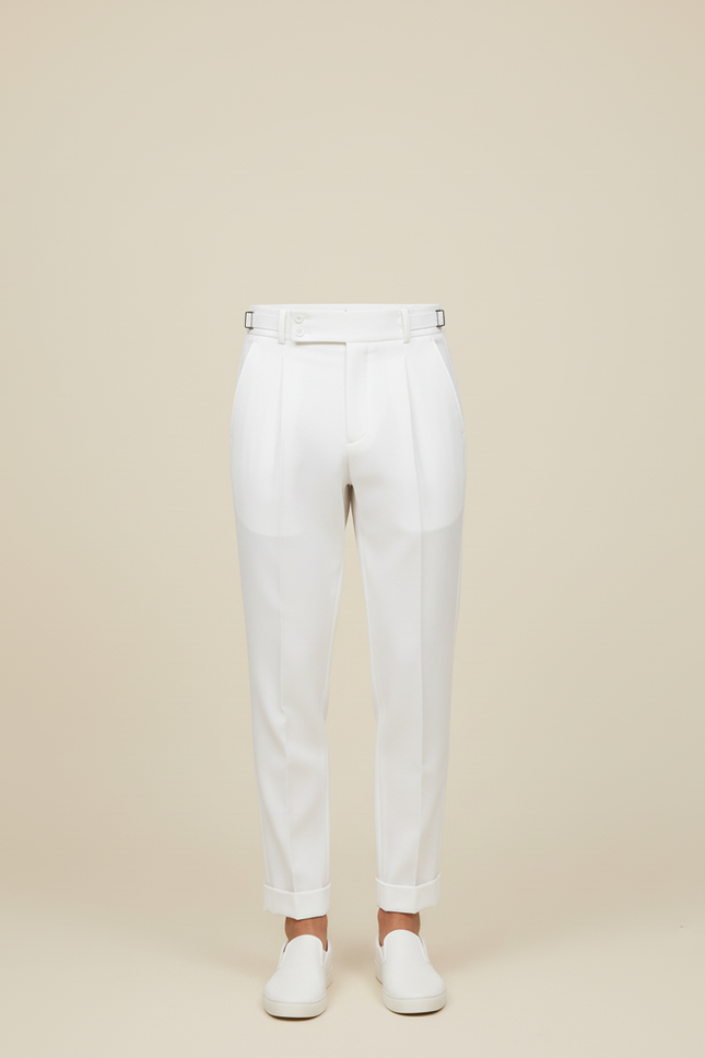 Pantalon Blanc Plissé Droit Homme Élégant Décontracté - Gabardine - vue 3