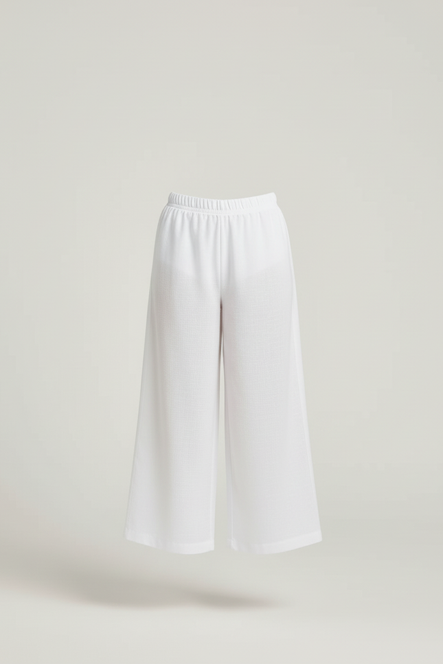 Pantalon Blanc Ample Lin Culotte Fille Décontracté - vue 3