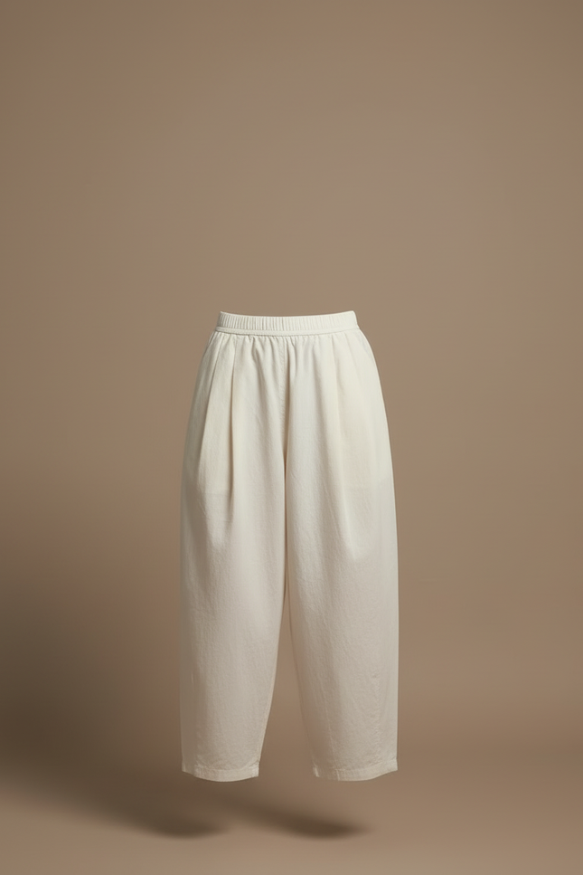 Pantalon Blanc Ample Plissé Décontracté Fluide Femme - Toile - vue 3