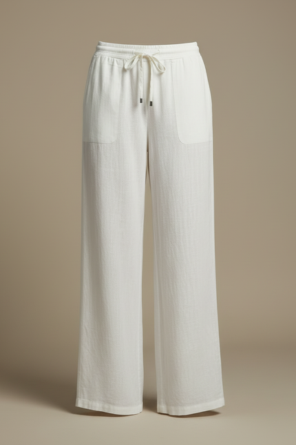 Pantalon Blanc Lin Ample Cordon Décontracté Femme - vue 3