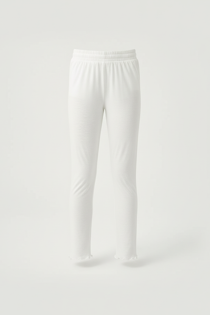 Pantalon Blanc Fille Coton Stretch Scallopé Confortable - vue 3