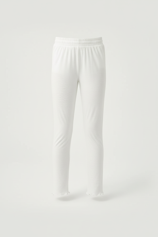 Pantalon Blanc Fille Coton Stretch Scallopé Confortable - vue 3