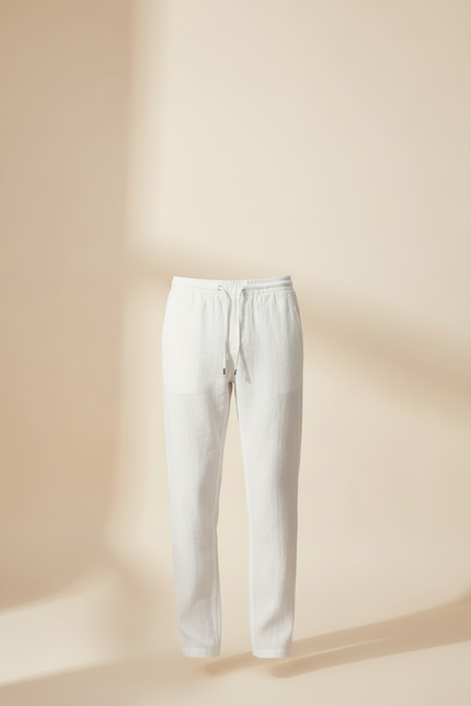 Pantalon Blanc Lin Décontracté Cordon Homme Léger - vue 3