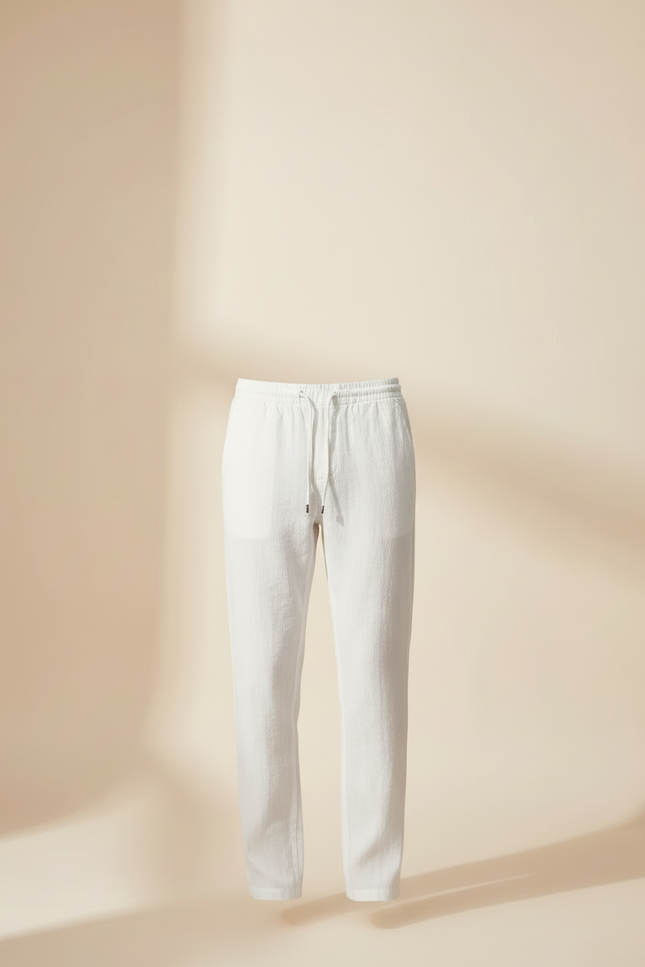 Pantalon Blanc Lin Décontracté Cordon Homme Léger - vue 3