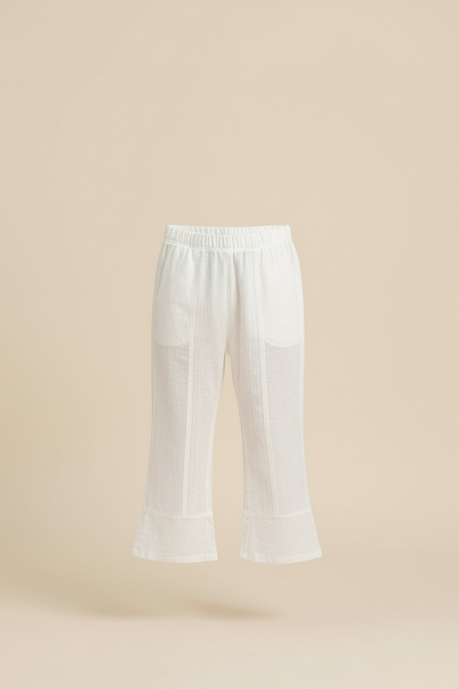 Pantalon Blanc Évasé Coton Texturé Enfant - vue 3