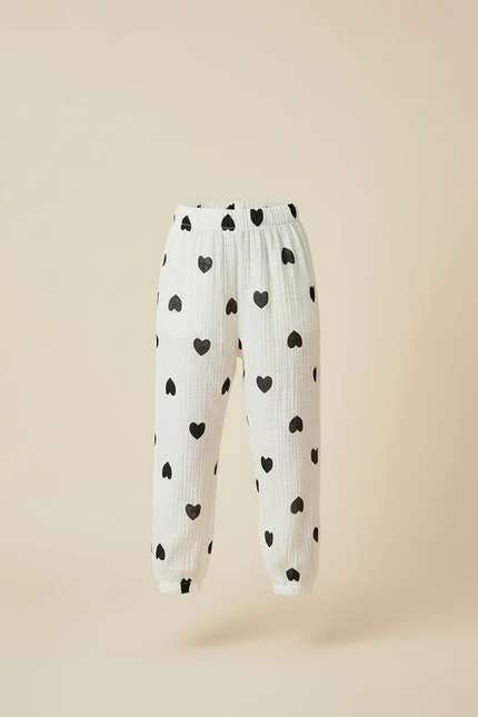 Pantalon Blanc Coton Coeurs Noirs Ample Enfant - vue 3