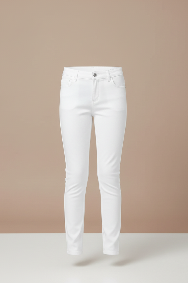 Pantalon Blanc Fille Slim Confortable Stretch Uni - Coton - vue 3