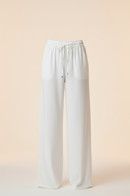 Pantalon Blanc Ample Fluide Cordon Décontracté Femme - Viscose - vue 3