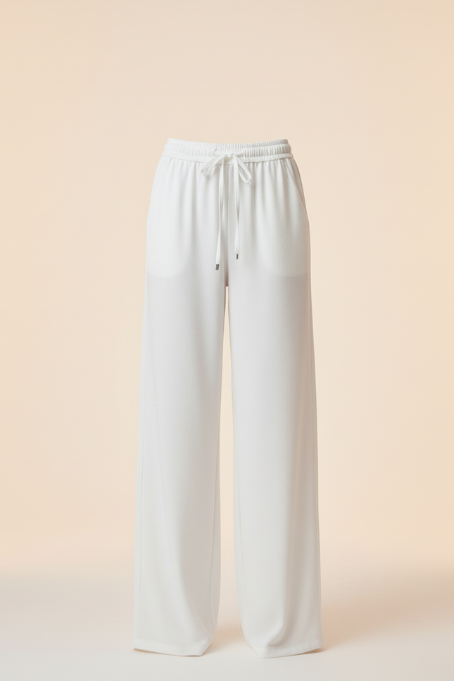 Pantalon Blanc Ample Fluide Cordon Décontracté Femme - Viscose - vue 3