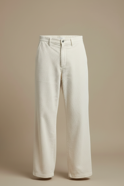 Pantalon Blanc Côtelé Ample Décontracté Homme Moderne - Beige Cordé - vue 3