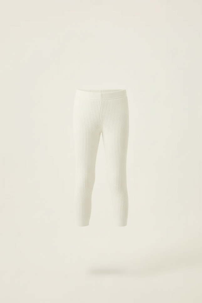 Pantalon Blanc Côtelé Tricoté Capris Enfant Stretch - Maille - vue 3