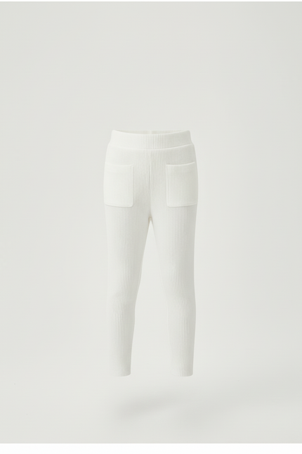 Pantalon Blanc Côtelé Tricoté Enfant Confortable - Maille - vue 3