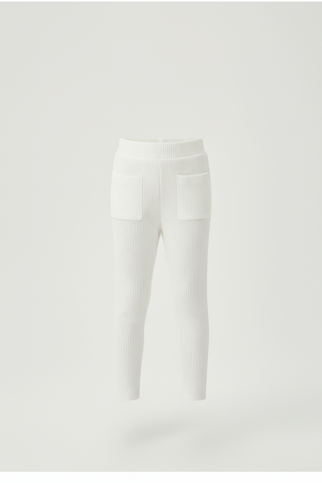 Pantalon Blanc Côtelé Tricoté Enfant Confortable - Maille - vue 3