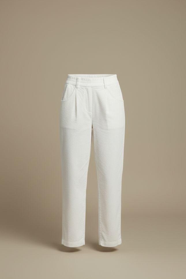 Pantalon Blanc Côtelé Ample Décontracté Hiver - Cordé - vue 3