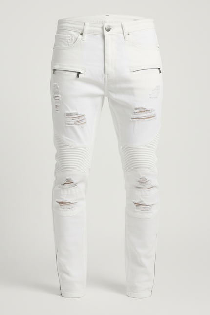 Pantalon Blanc Slim Déchiré Biker Coton Homme - Jean - vue 3