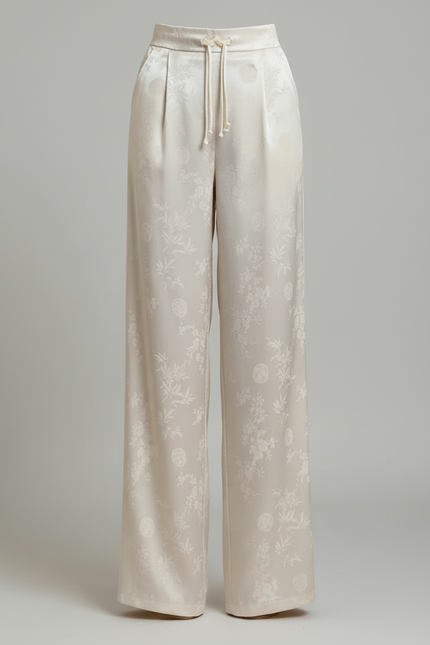 Pantalon Blanc Fleuri Femme - Satin - vue 3