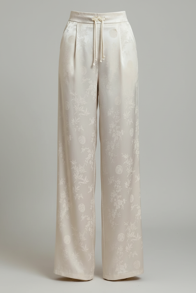 Pantalon Blanc Fleuri Femme - Satin - vue 3