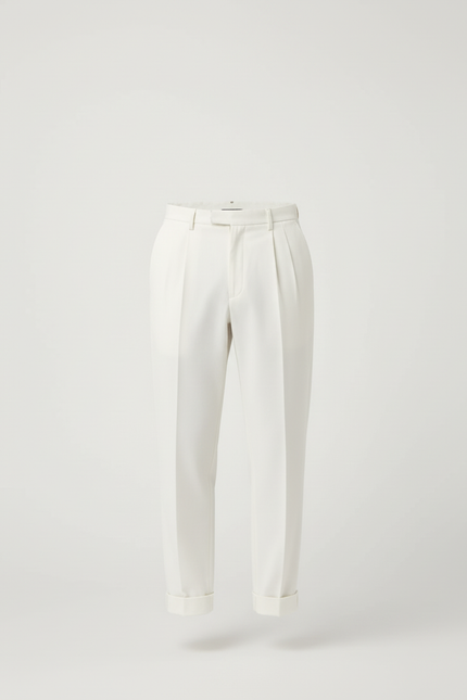 Pantalon Blanc Plissé Droit Élégant Homme - Gabardine - vue 3