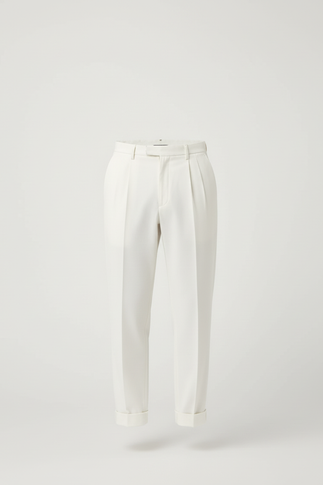 Pantalon Blanc Plissé Droit Élégant Homme - Gabardine - vue 3