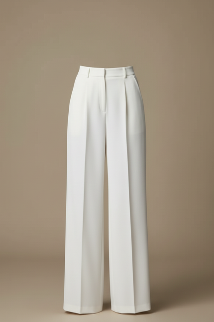 Pantalon Blanc Large Plissé Fluide Élégant Femme - Polyester - vue 3