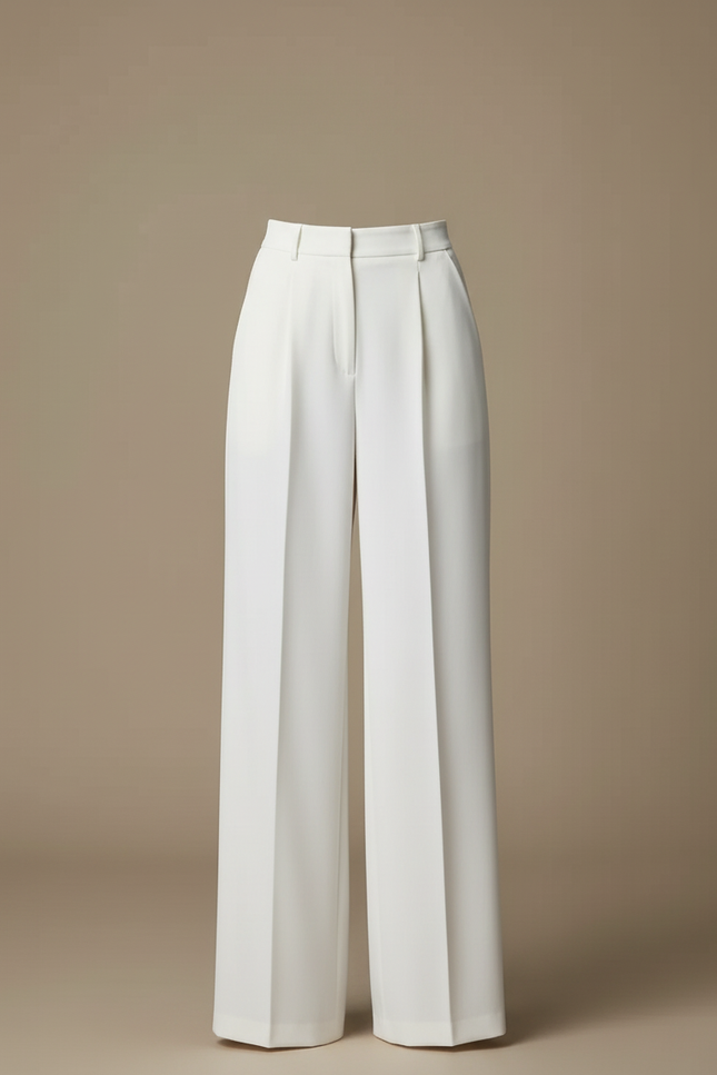 Pantalon Blanc Large Plissé Fluide Élégant Femme - Polyester - vue 3