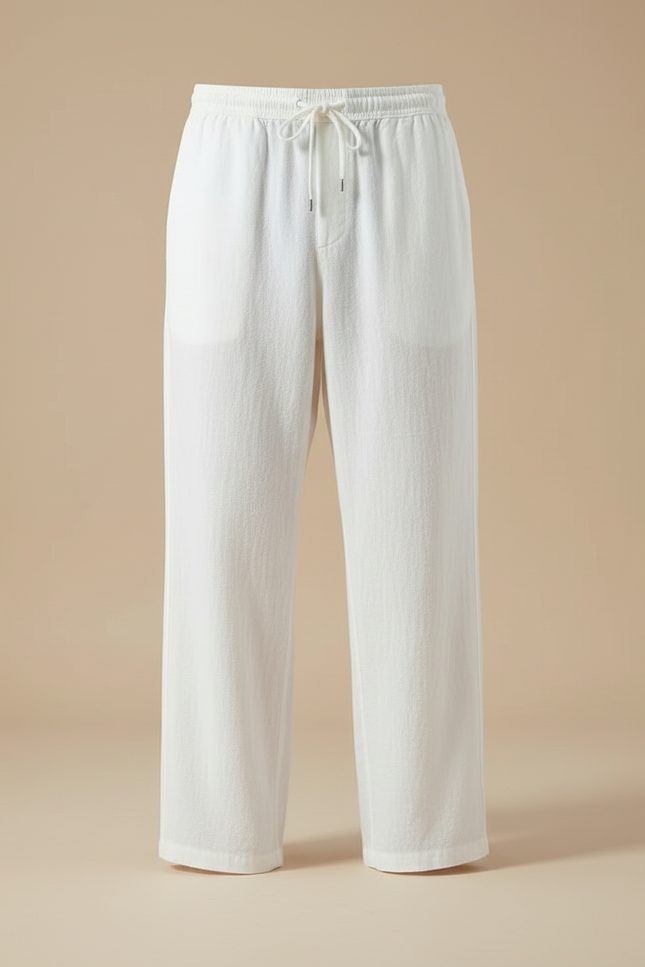 Pantalon Blanc Ample Lin Coton Décontracté Homme - vue 3