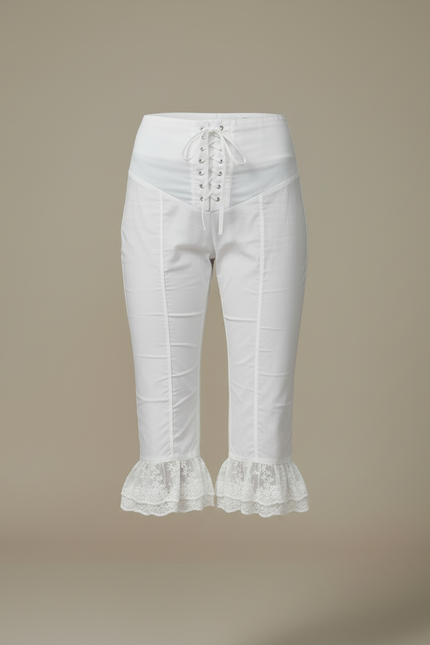 Pantalon Blanc Capri Dentelle Volants Croisé Ajusté Été - Gabardine - vue 3