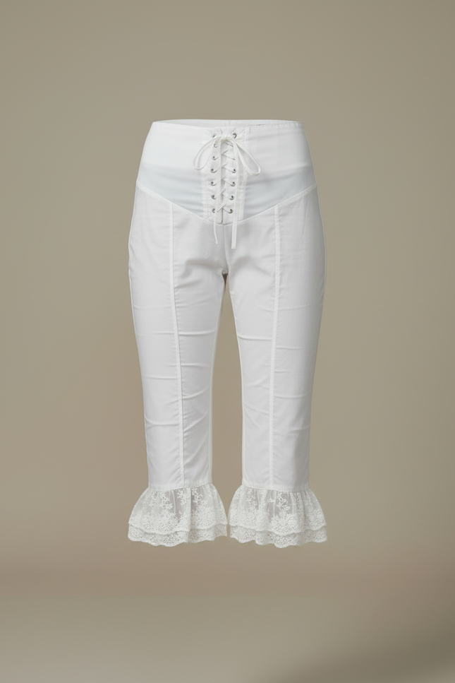 Pantalon Blanc Capri Dentelle Volants Croisé Ajusté Été - Gabardine - vue 3