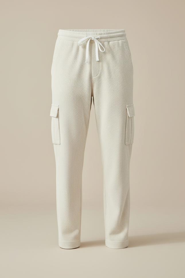Pantalon Blanc Casse Homme - Beige Cordé - vue 3