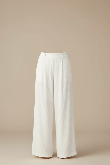 Pantalon Blanc Côtelé Ample Décontracté Fluide - Cordé - vue 3