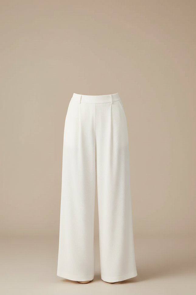 Pantalon Blanc Côtelé Ample Décontracté Fluide - Cordé - vue 3