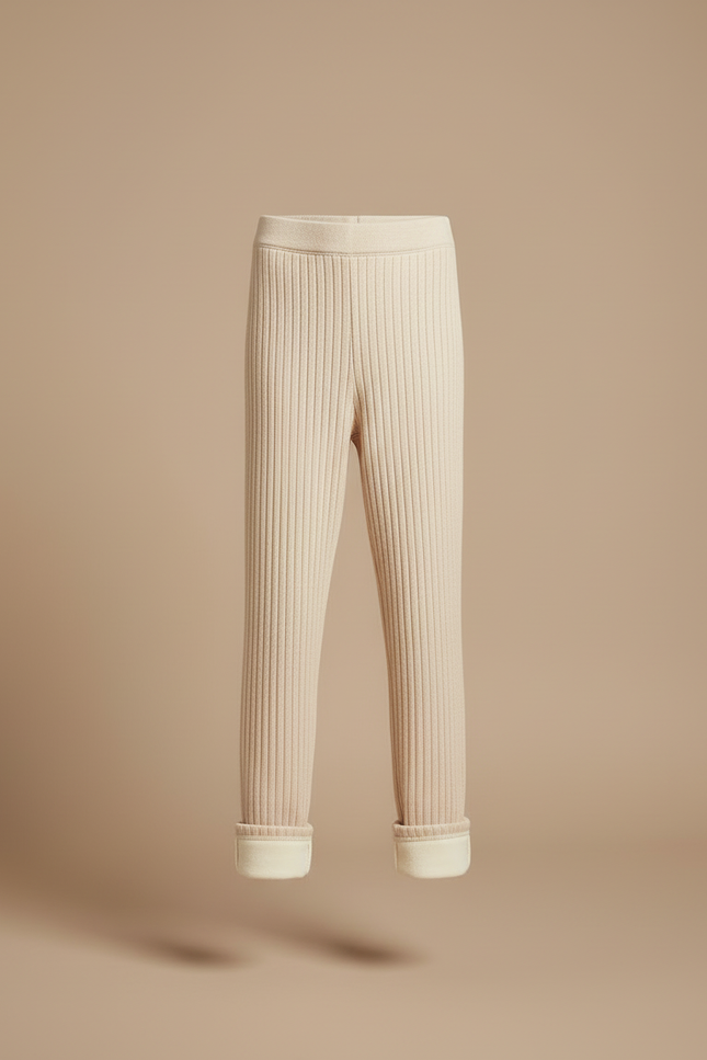 Pantalon Blanc Côtelé Molletonné Enfant Hiver - Beige - vue 3