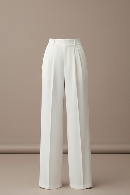 Pantalon Blanc Ample Plissé Taille Haute Élégant - Polyester - vue 3