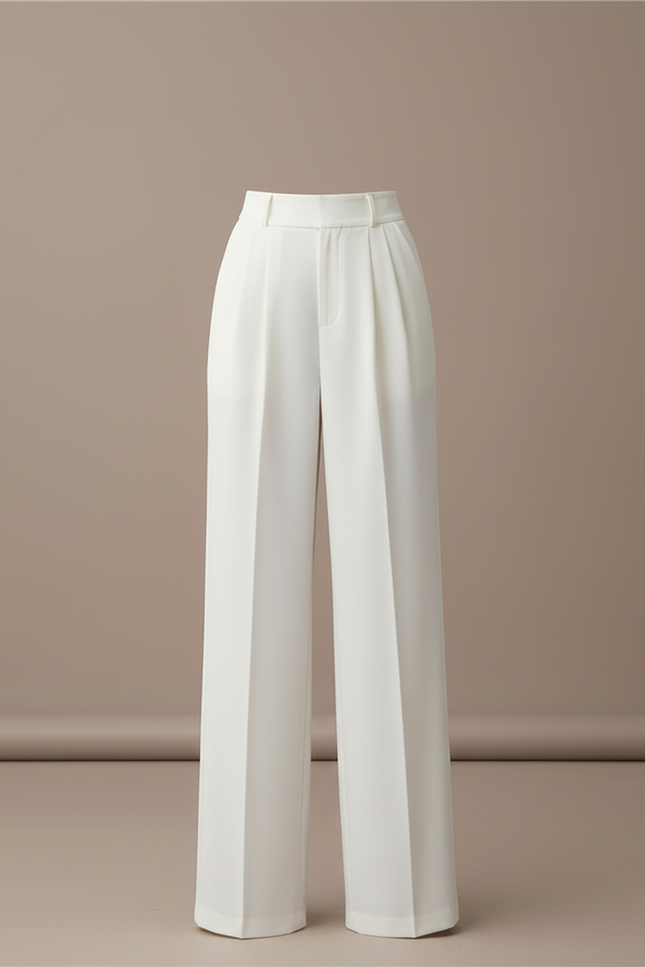 Pantalon Blanc Ample Plissé Taille Haute Élégant - Polyester - vue 3