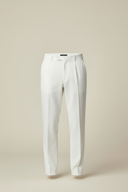 Pantalon Blanc Homme Droit Plissé Élégant Décontracté - Gabardine - vue 3