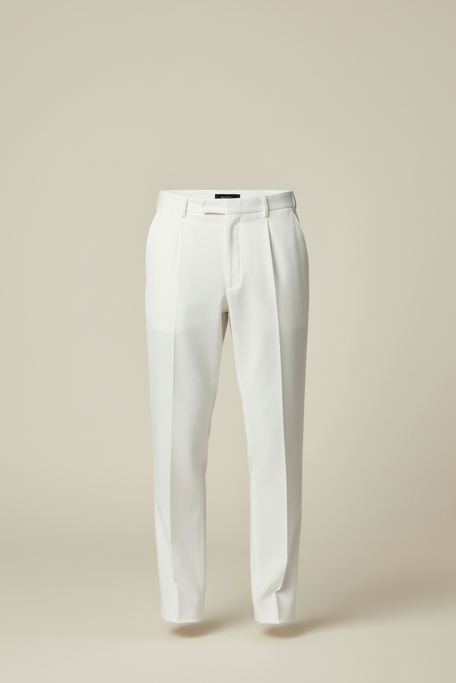 Pantalon Blanc Homme Droit Plissé Élégant Décontracté - Gabardine - vue 3