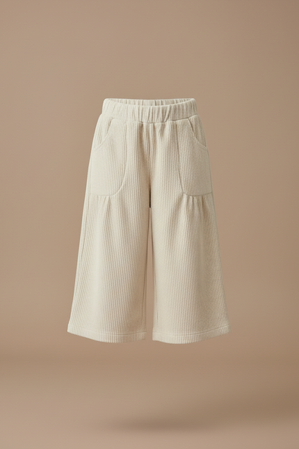 Pantalon Blanc Côtelé Ample Enfant Confortable - Beige Cordé - vue 3