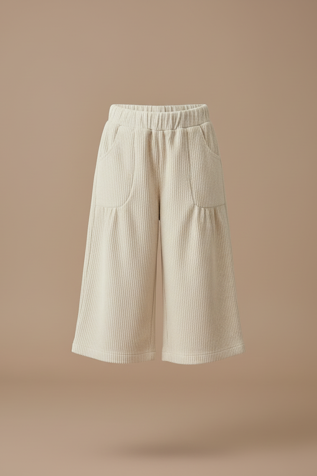 Pantalon Blanc Côtelé Ample Enfant Confortable - Beige Cordé - vue 3