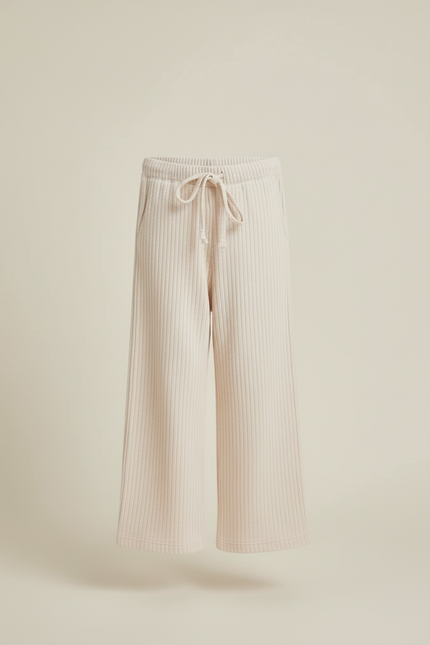 Pantalon Blanc Côtelé Ample Décontracté Enfant Cordon - Beige Cordé - vue 3
