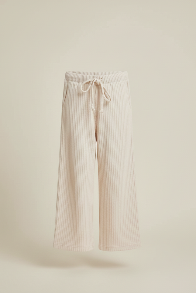 Pantalon Blanc Côtelé Ample Décontracté Enfant Cordon - Beige Cordé - vue 3