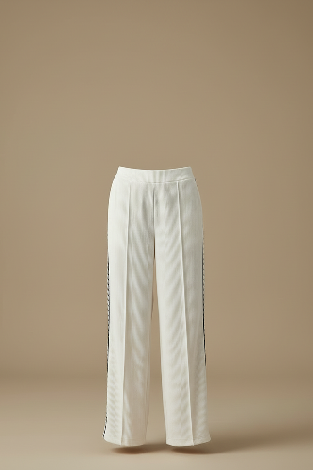 Pantalon Blanc Côtelé Large Élégant Rayé - Cordé - vue 3