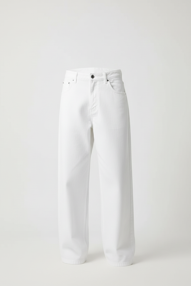 Pantalon Blanc Homme Ample Décontracté Coton Droit - vue 3