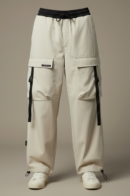 Pantalon Blanc Cargo Ample Ceintures Détachables - Beige Polyester - vue 3