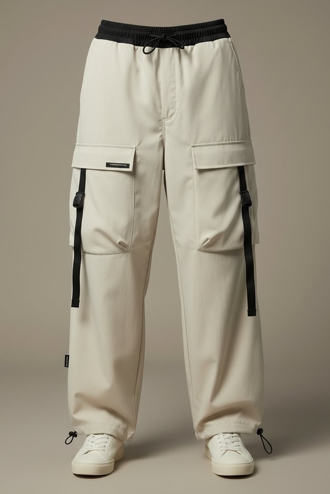 Pantalon Blanc Cargo Ample Ceintures Détachables - Beige Polyester - vue 3