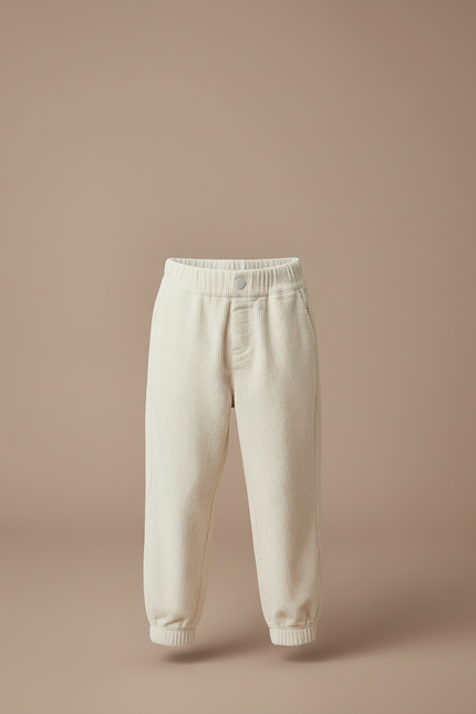 Pantalon Blanc Côtelé Ample Décontracté Enfant Garçon - Beige Cordé - vue 3